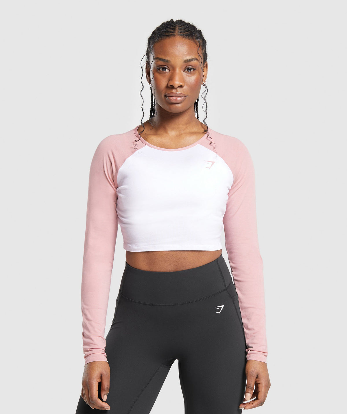 Lifting Essential Long Sleeve Crop Top White/Light Pink