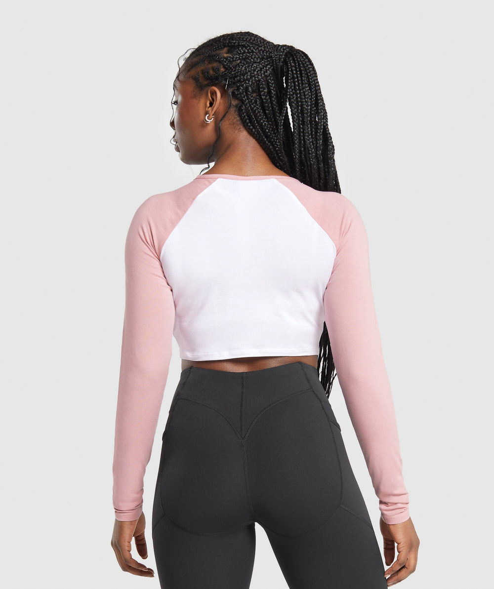Lifting Essential Long Sleeve Crop Top White/Light Pink
