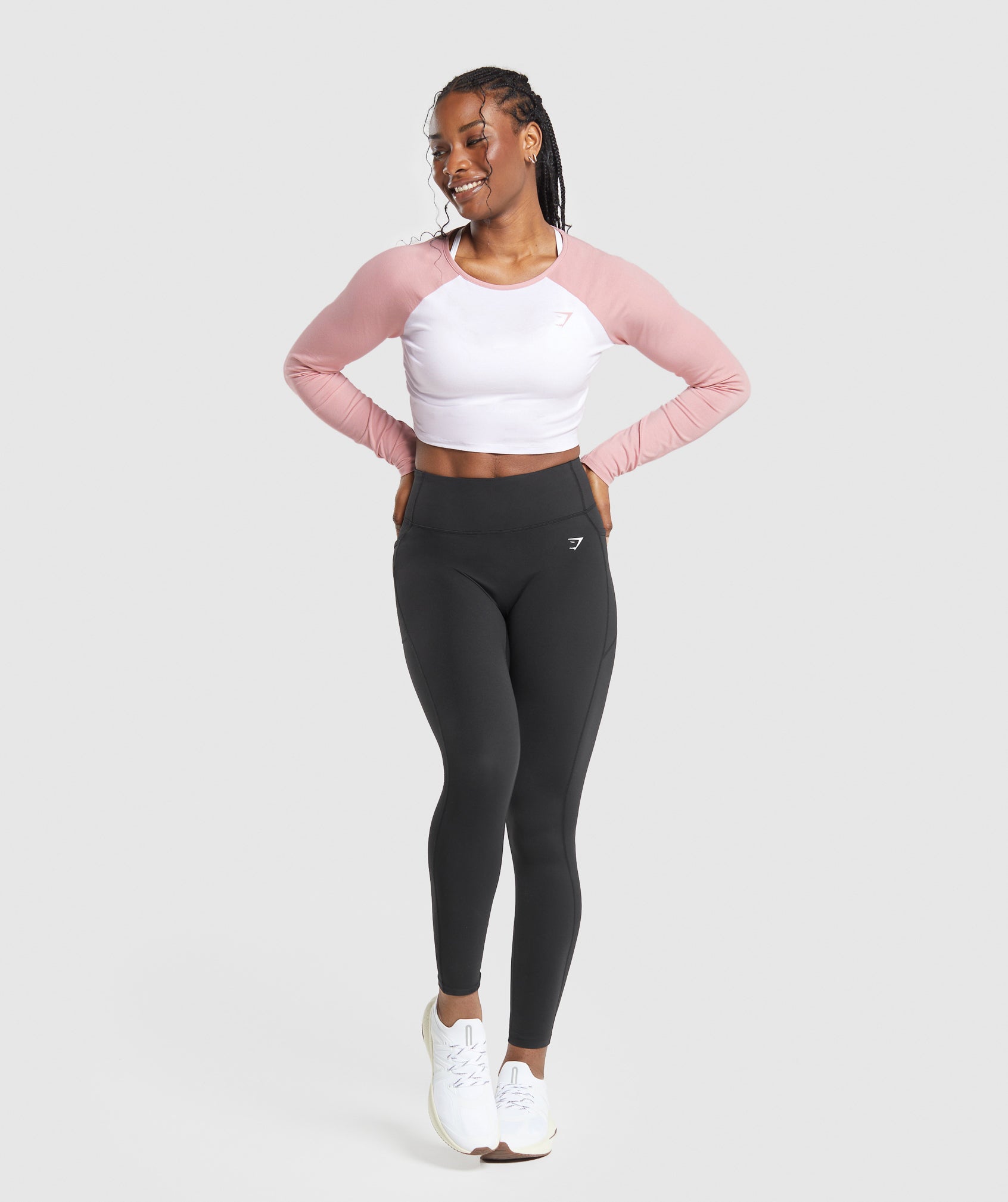 Lifting Essential Long Sleeve Crop Top White/Light Pink