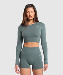 Everyday Seamless Long Sleeve Crop Top Cargo Teal