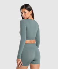 Everyday Seamless Long Sleeve Crop Top Cargo Teal