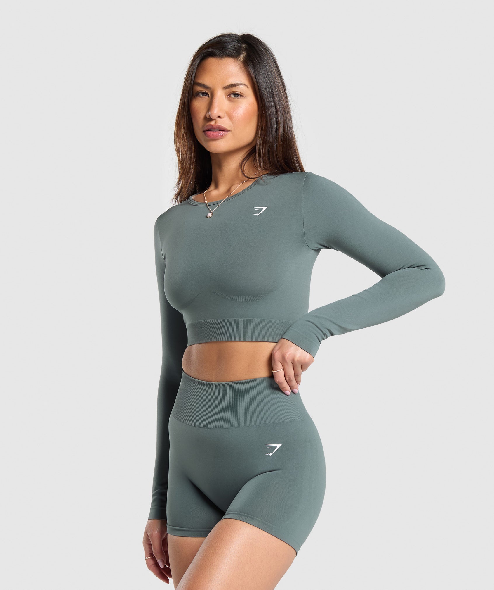 Everyday Seamless Long Sleeve Crop Top Cargo Teal