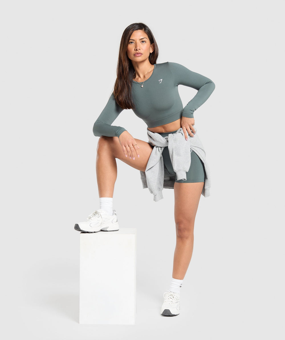 Everyday Seamless Long Sleeve Crop Top Cargo Teal
