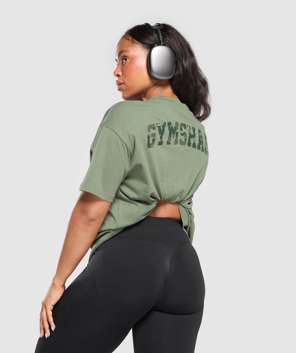 Adapt Camo Graphic Oversized Top Force Green