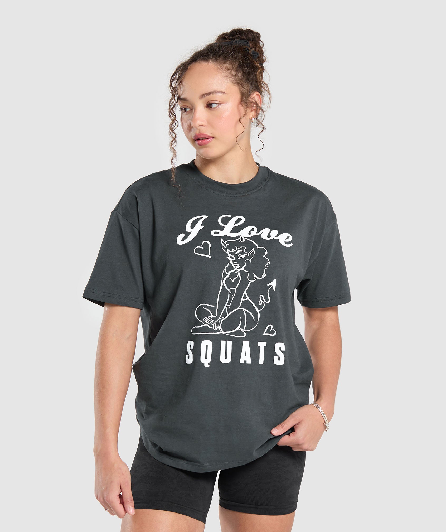 I Love Squats Graphic Oversized Tee Asphalt Grey