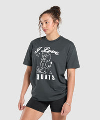 I Love Squats Graphic Oversized Tee Asphalt Grey