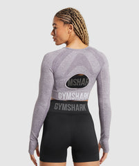 Flex Long Sleeve Crop Top Fog Purple/White