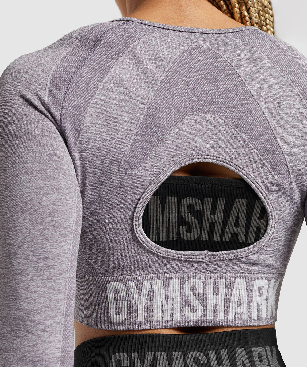 Flex Long Sleeve Crop Top Fog Purple/White