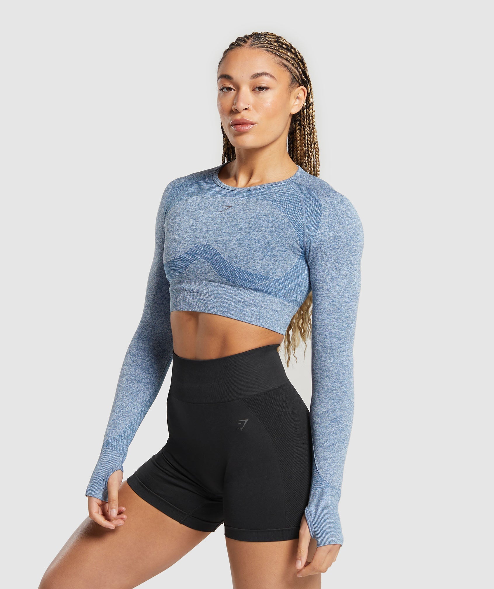 Flex Long Sleeve Crop Top Faded Blue/Pitch Grey