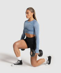 Flex Long Sleeve Crop Top Faded Blue/Pitch Grey
