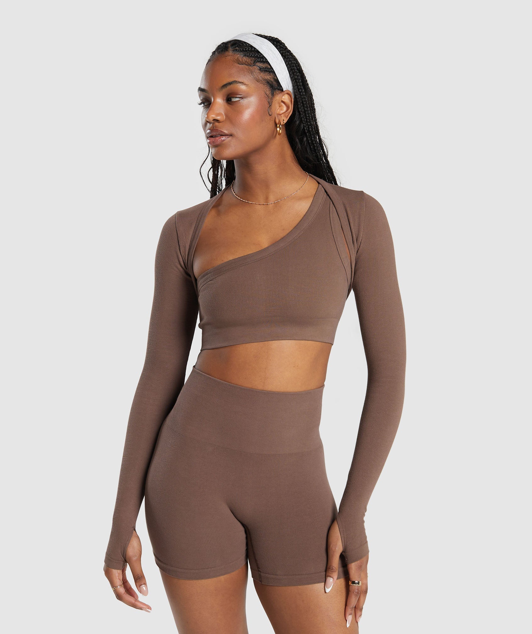 Ribbed Cotton Seamless Shrug Soft Brown