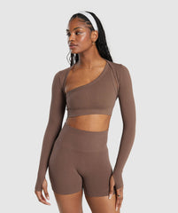 Ribbed Cotton Seamless Shrug Soft Brown