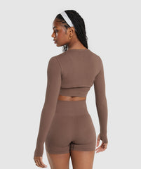 Ribbed Cotton Seamless Shrug Soft Brown