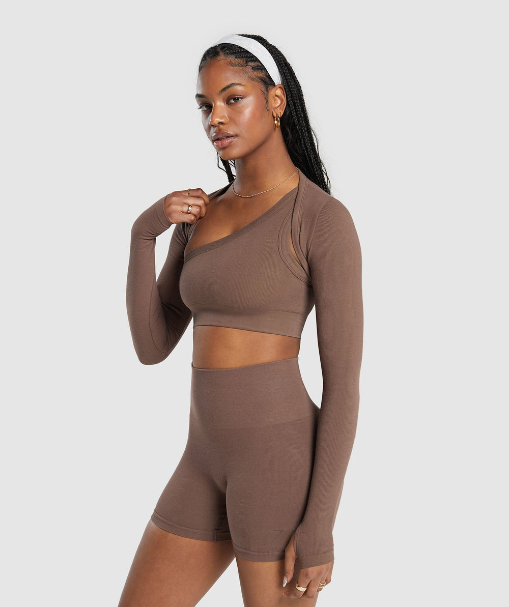 Ribbed Cotton Seamless Shrug Soft Brown