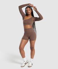 Ribbed Cotton Seamless Shrug Soft Brown