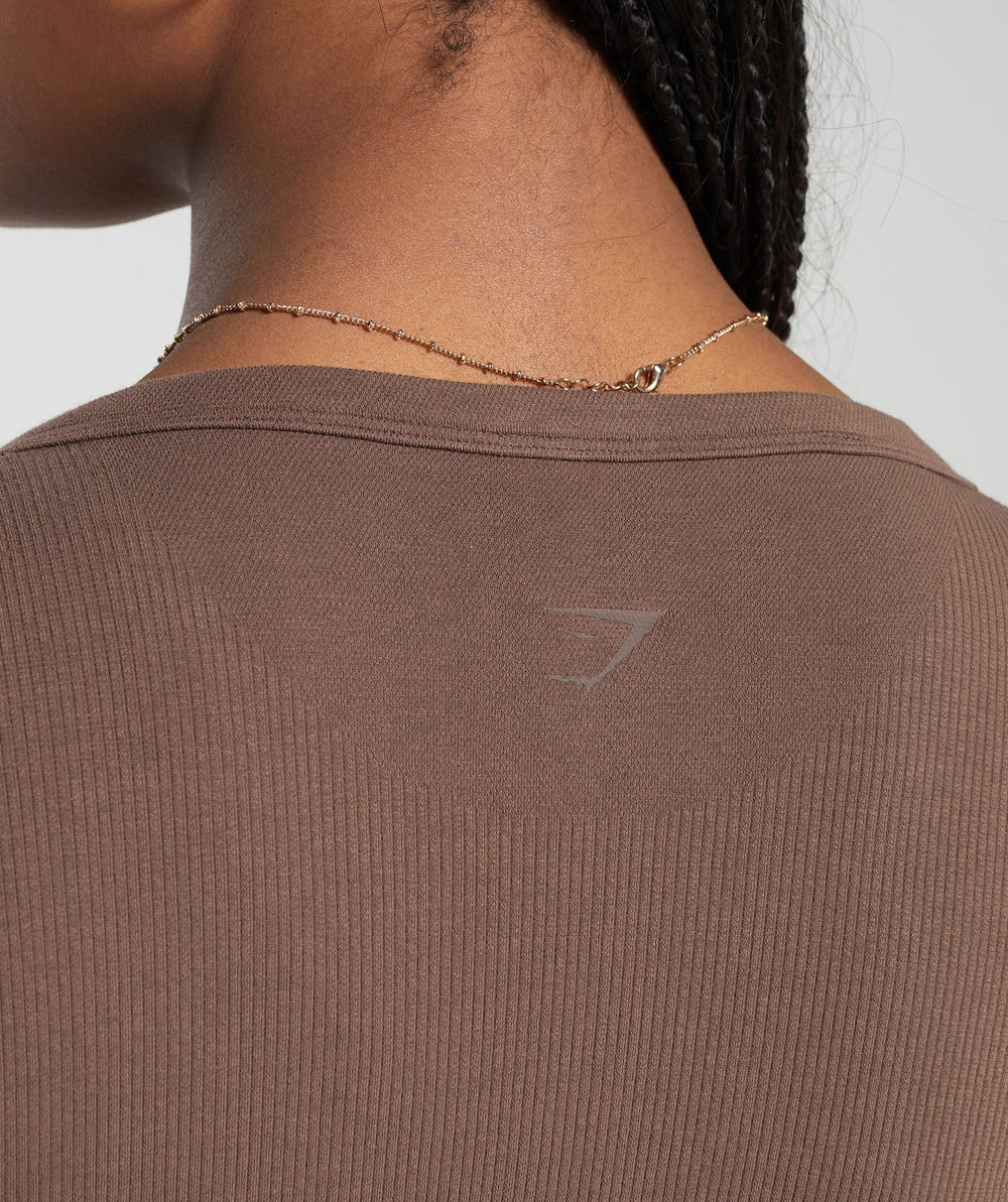 Ribbed Cotton Seamless Shrug Soft Brown