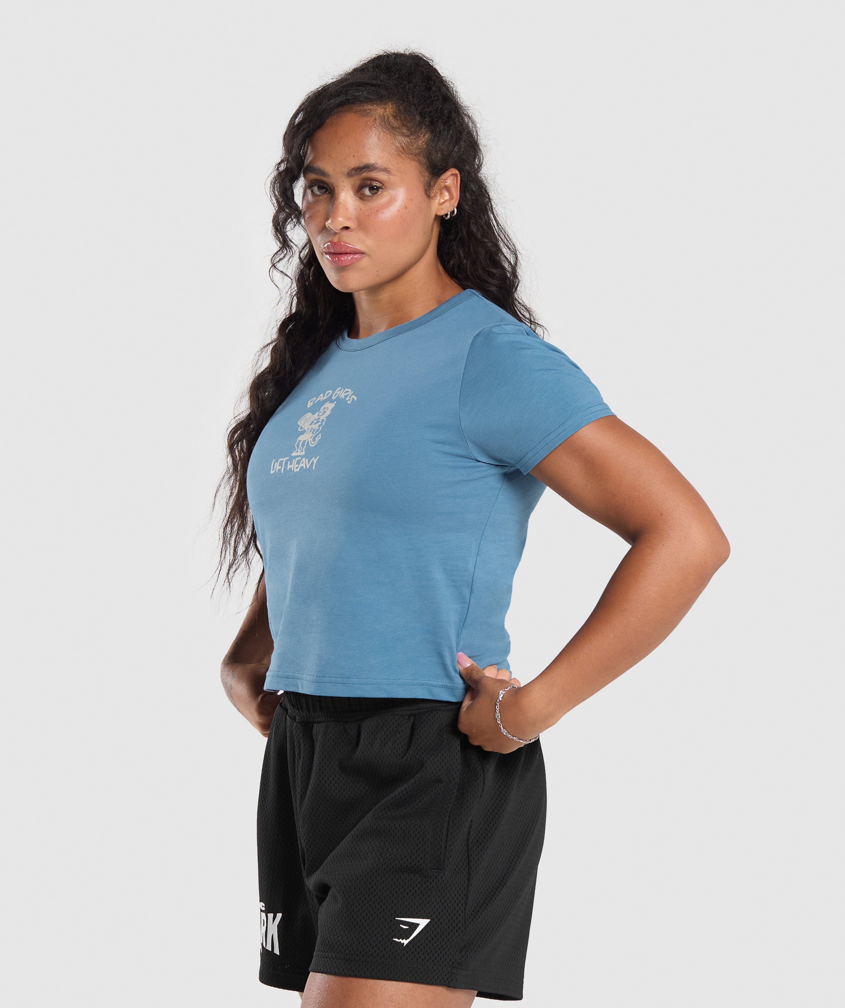 Lifting Club Graphic Baby Tee Faded Blue