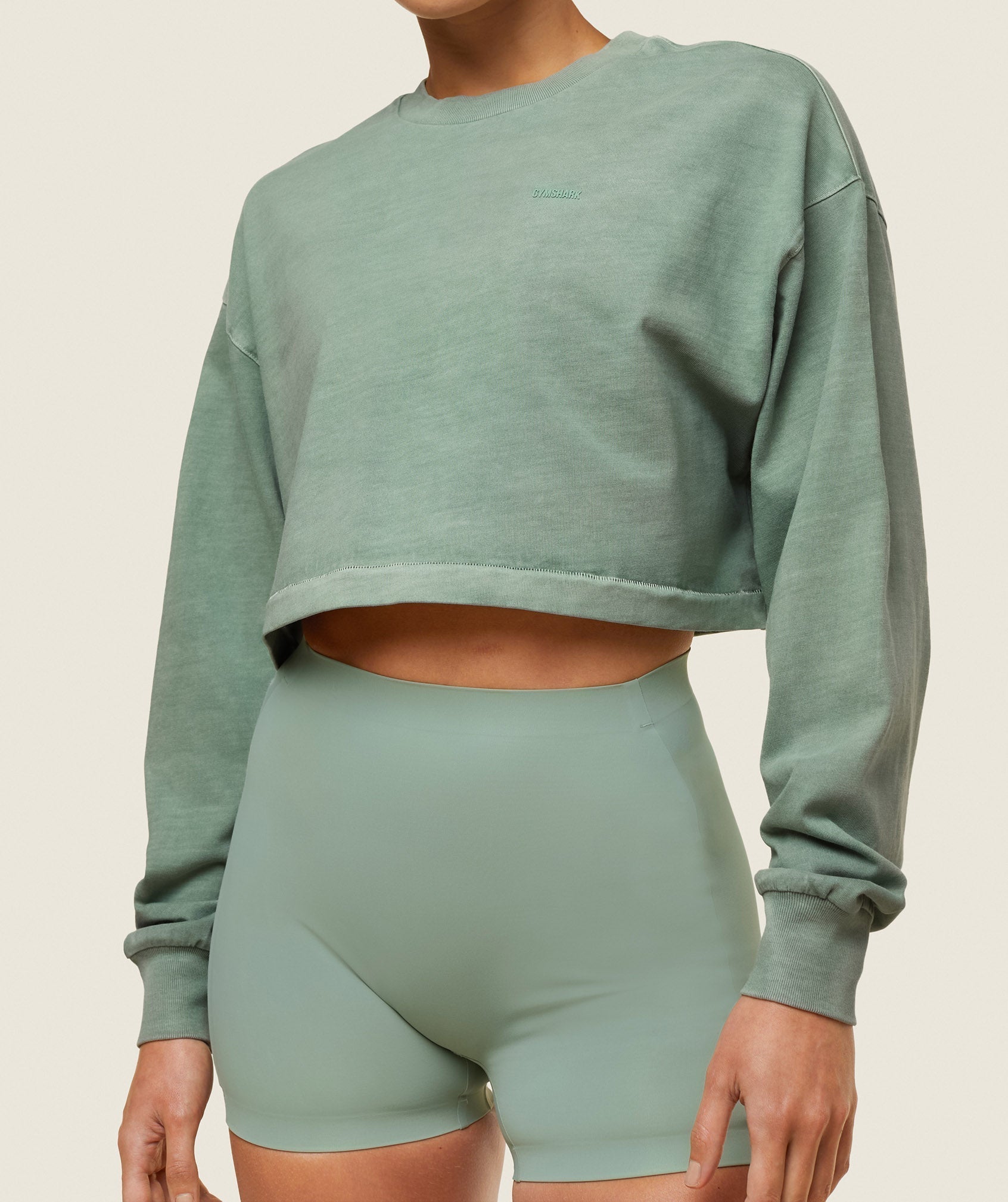 everywear Cropped Long Sleeve Tee Dollar Green