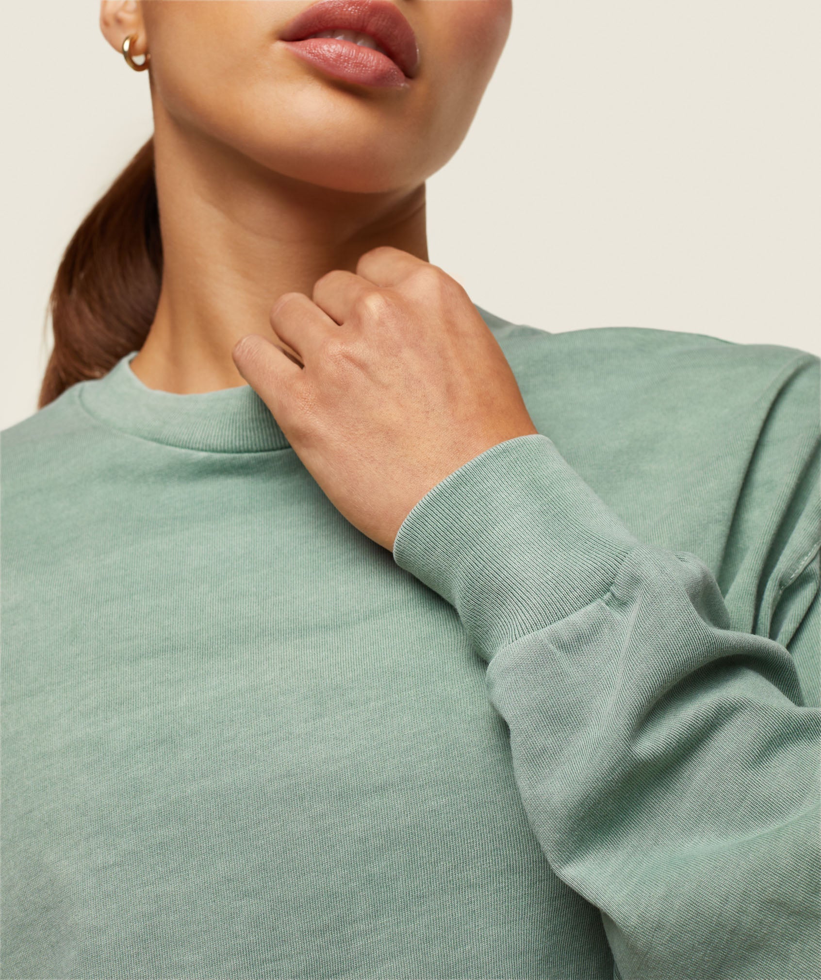 everywear Cropped Long Sleeve Tee Dollar Green