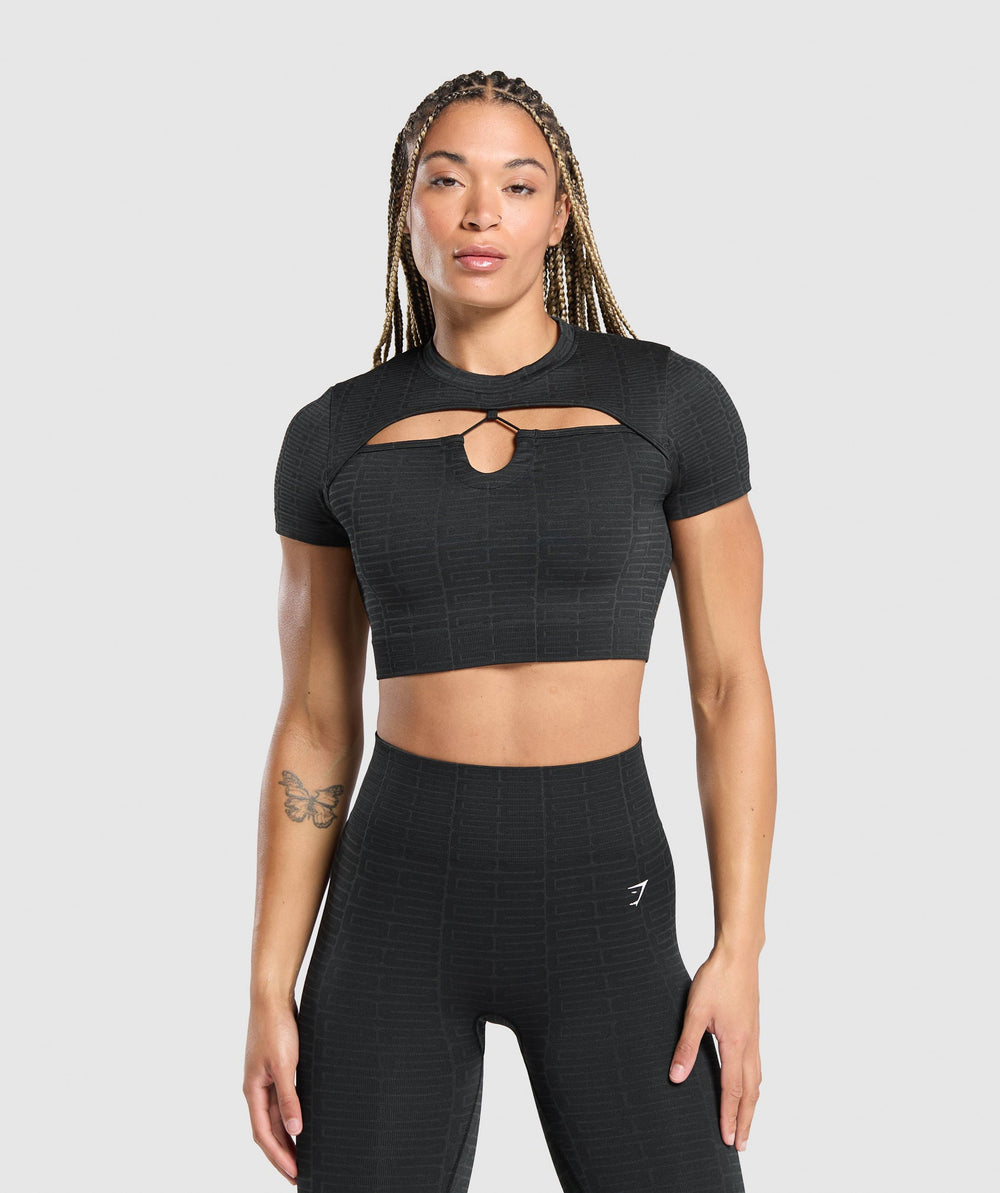 Adapt Monogram Seamless Ruched Crop Top Black/Pitch Grey