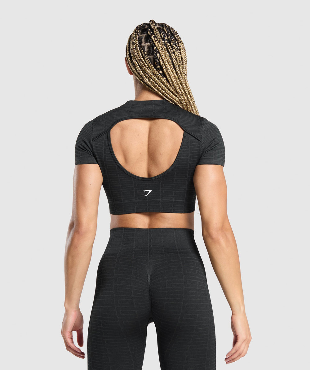 Adapt Monogram Seamless Ruched Crop Top Black/Pitch Grey