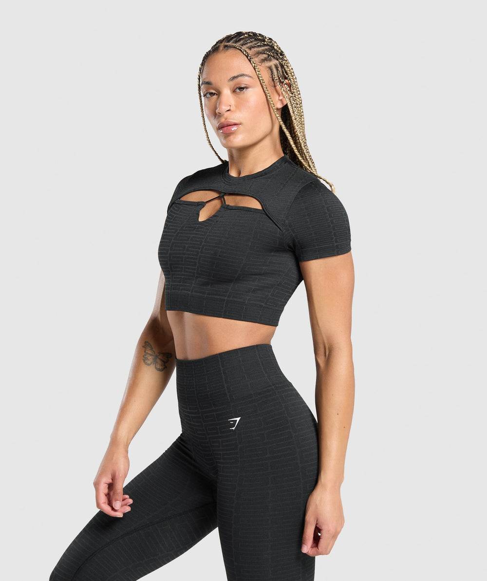 Adapt Monogram Seamless Ruched Crop Top Black/Pitch Grey