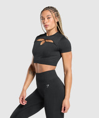 Adapt Monogram Seamless Ruched Crop Top Black/Pitch Grey
