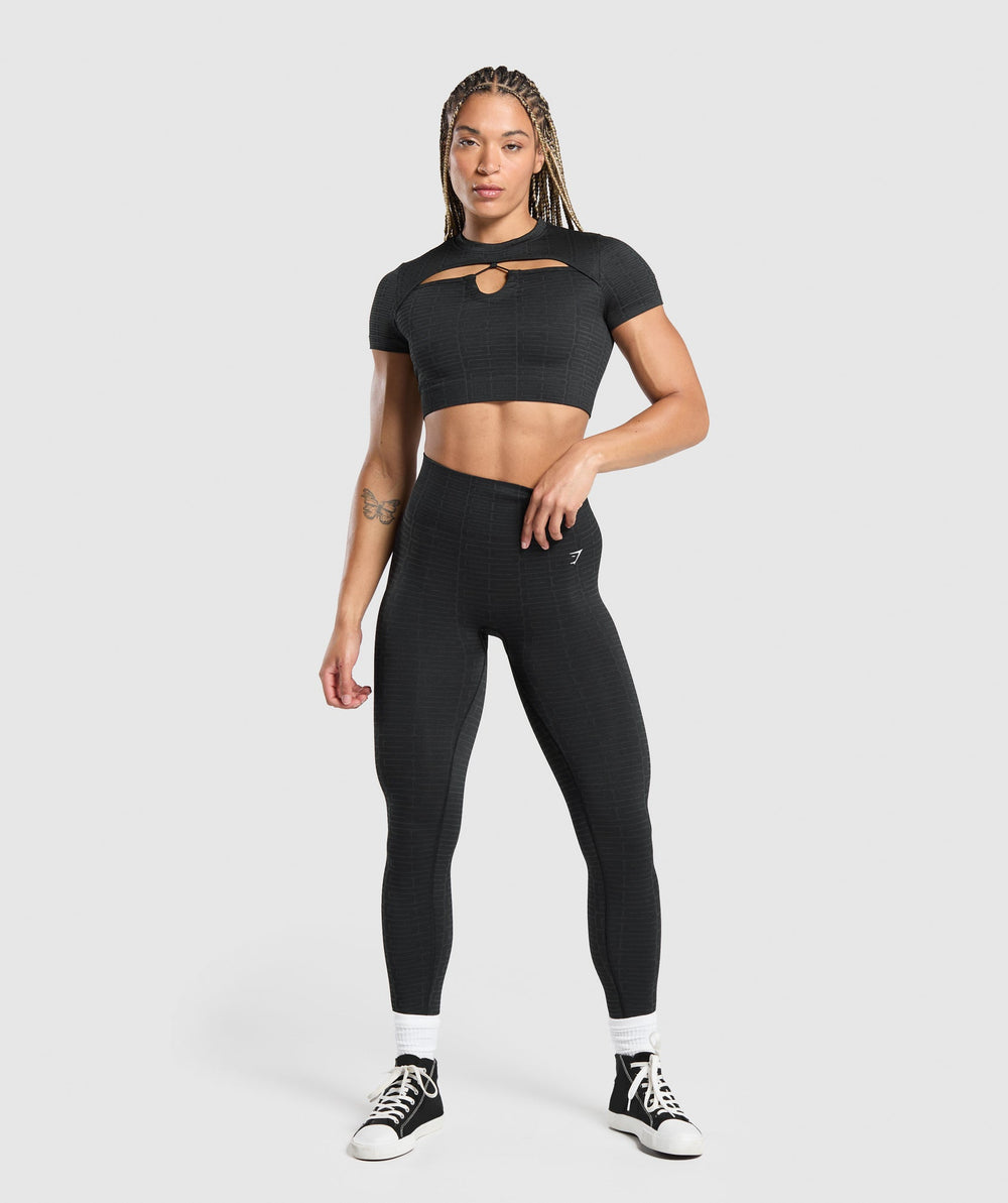 Adapt Monogram Seamless Ruched Crop Top Black/Pitch Grey