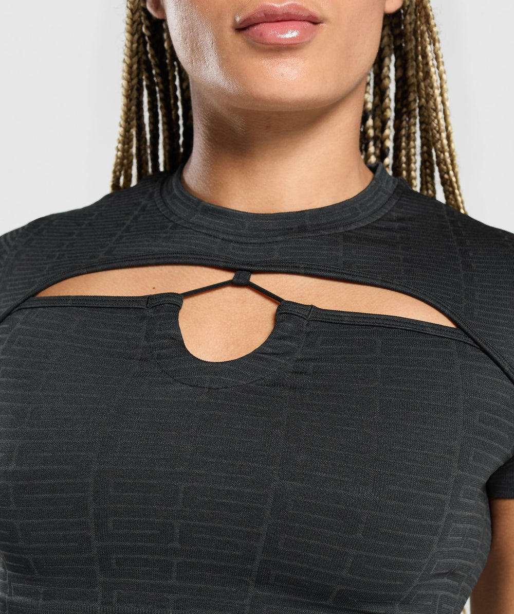 Adapt Monogram Seamless Ruched Crop Top Black/Pitch Grey