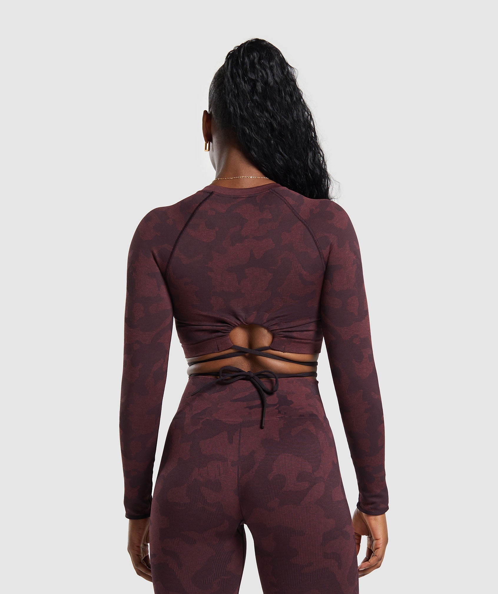 Adapt Camo Seamless Long Sleeve Crop Top Plum Brown/Burgundy Brown