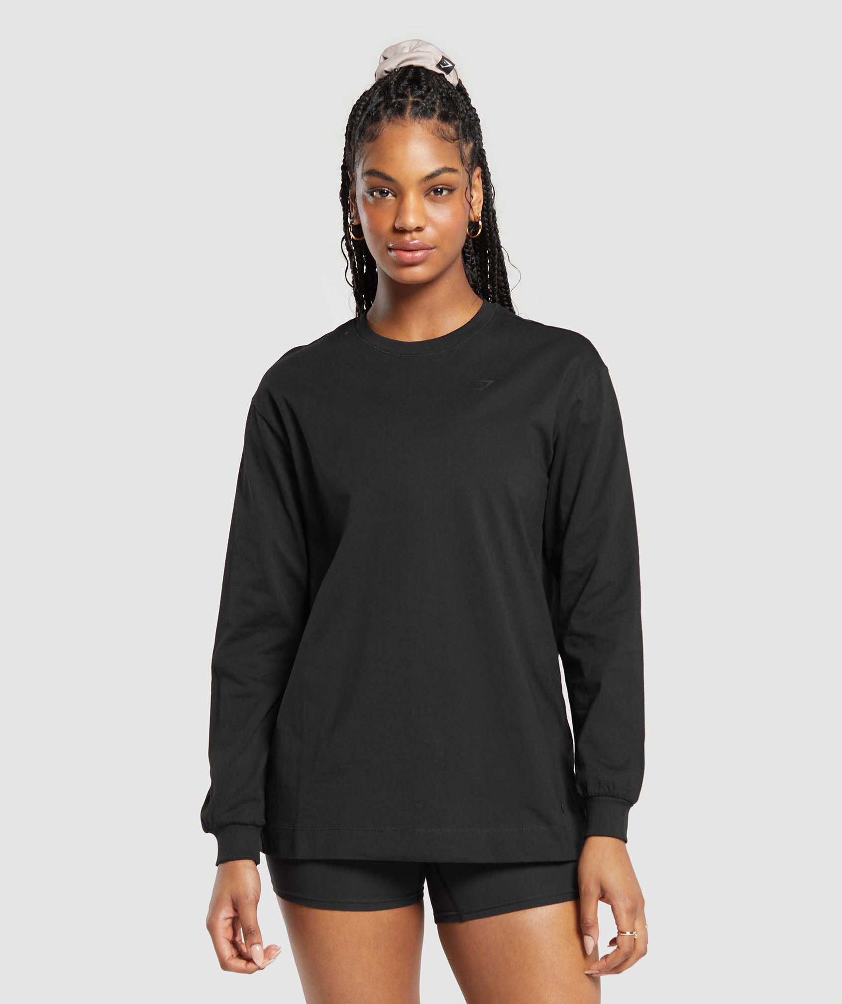 Cotton Oversized Long Sleeve Top Black