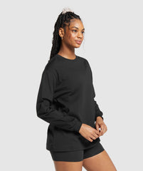 Cotton Oversized Long Sleeve Top Black