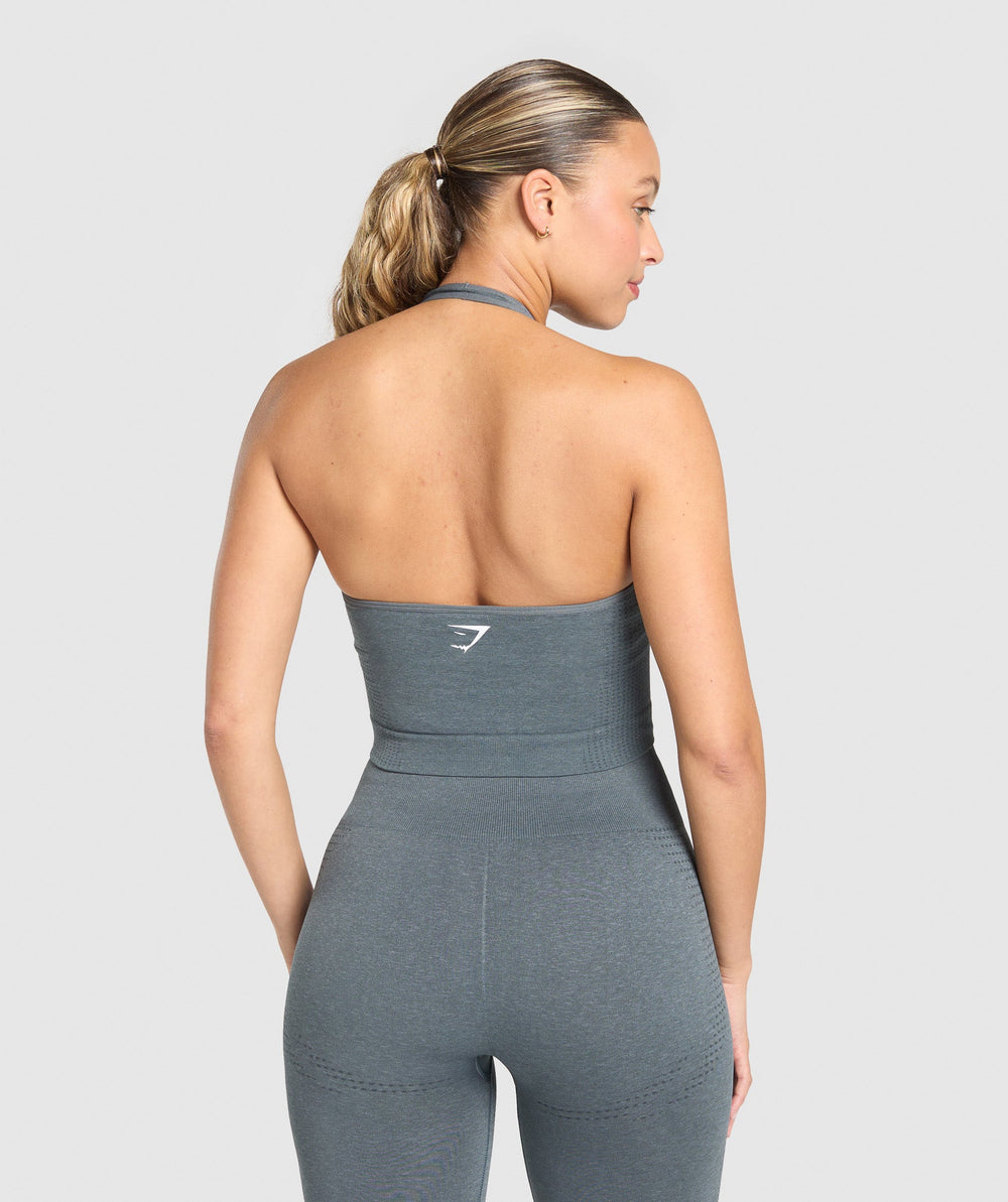 Vital Halter Neck Tank With Shelf Strong Grey Marl