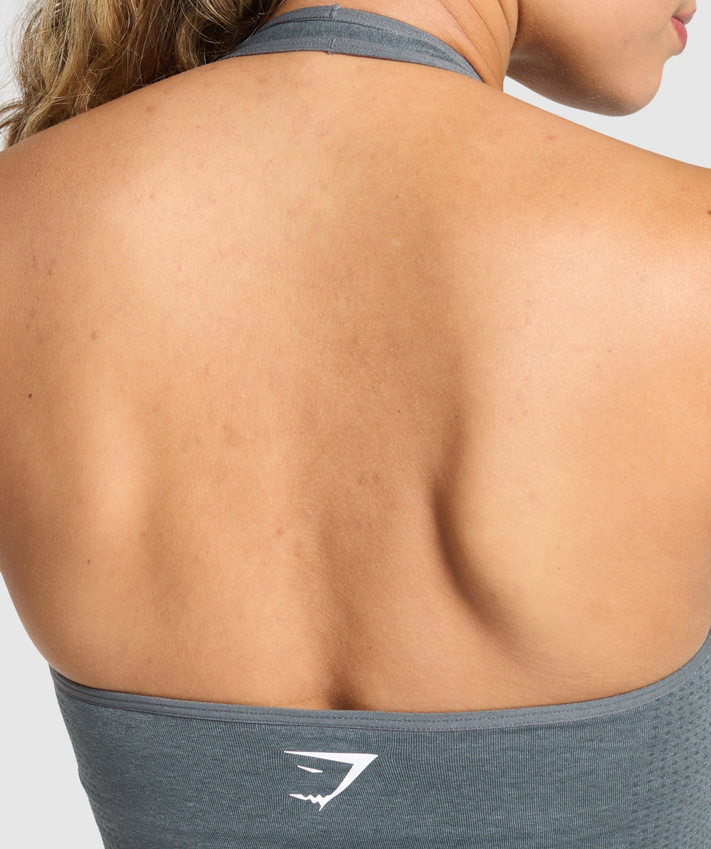 Vital Halter Neck Tank With Shelf Strong Grey Marl