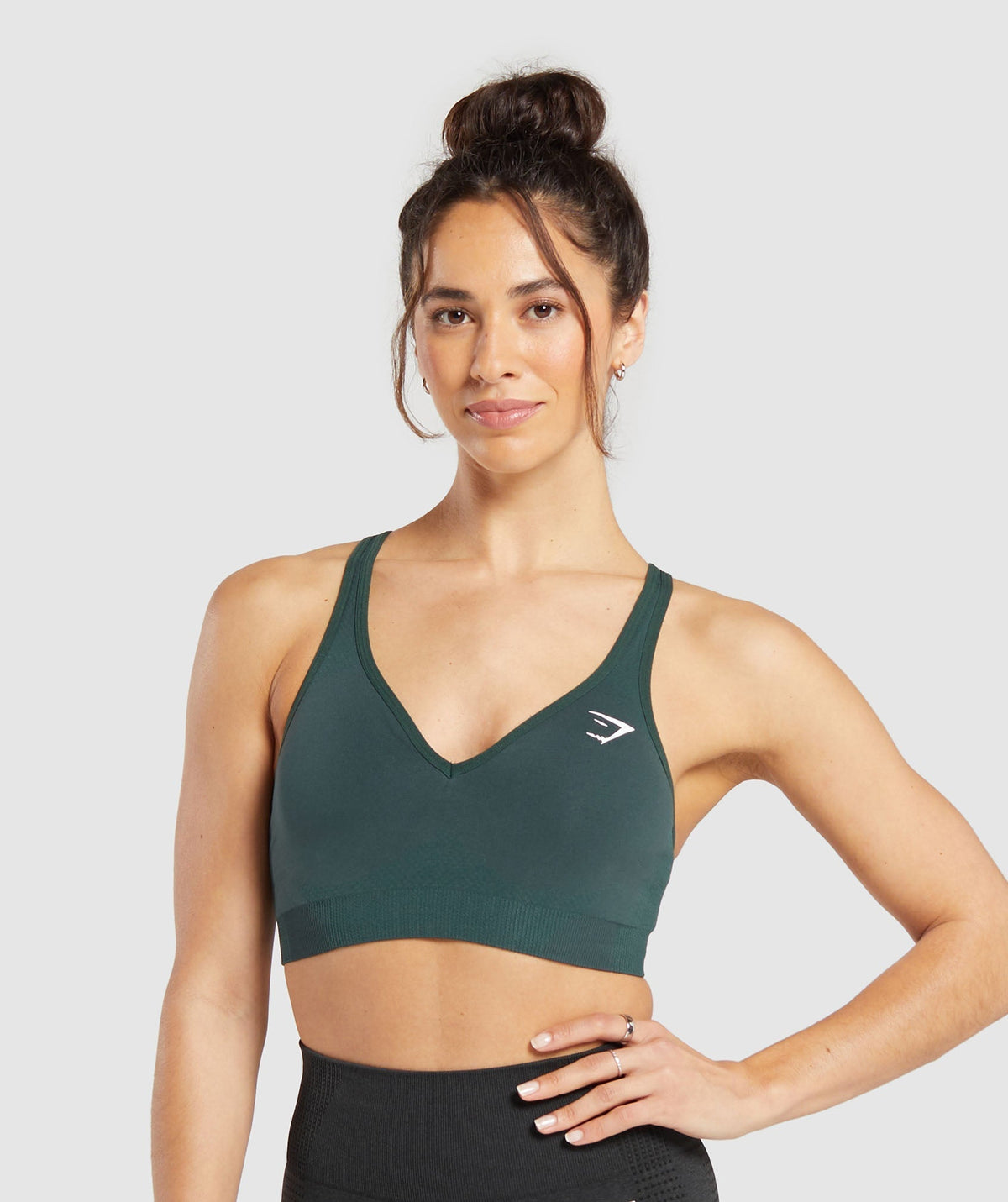 Vital V Neck Sports Bra Woodland Green Marl