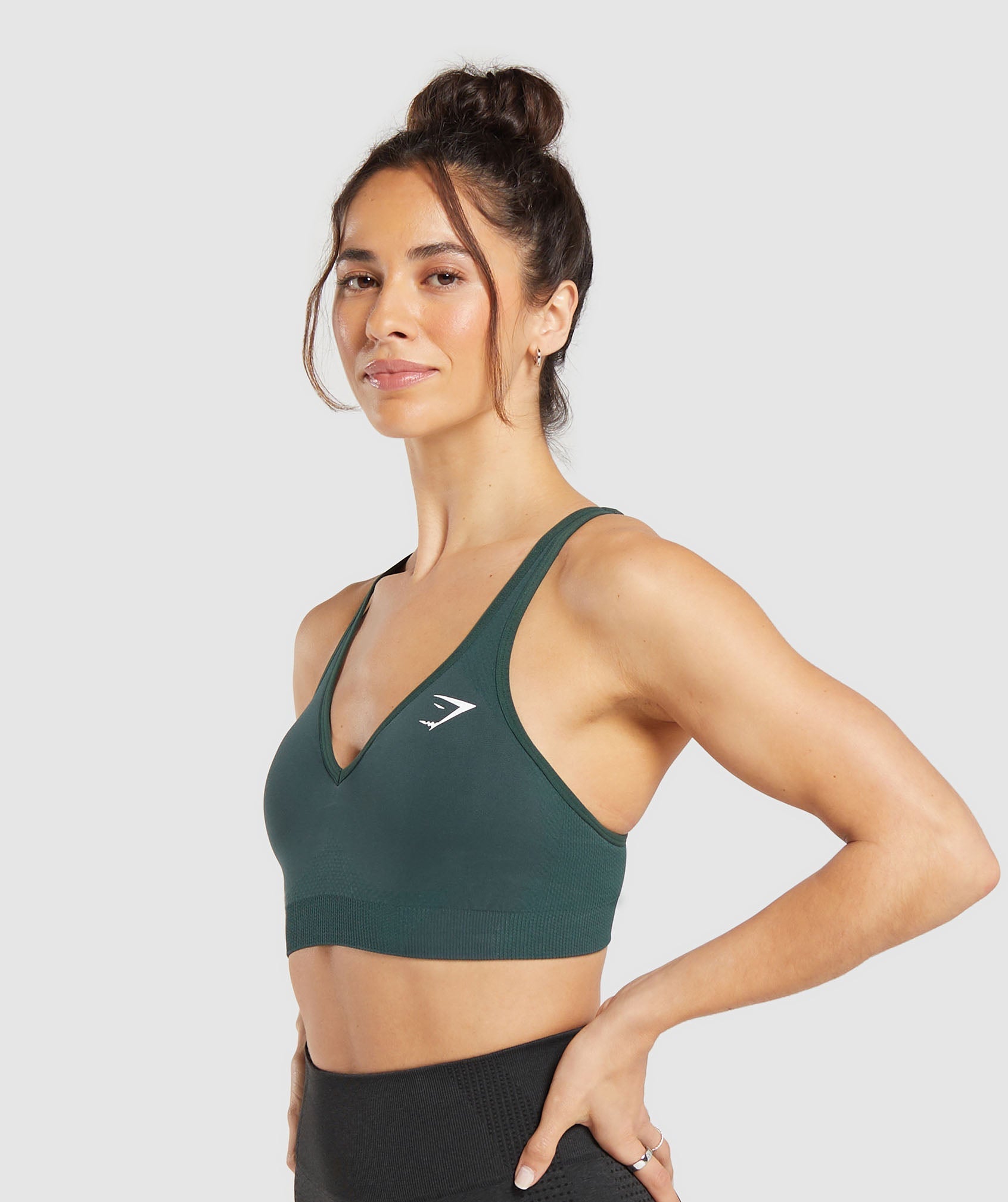 Vital V Neck Sports Bra Woodland Green Marl