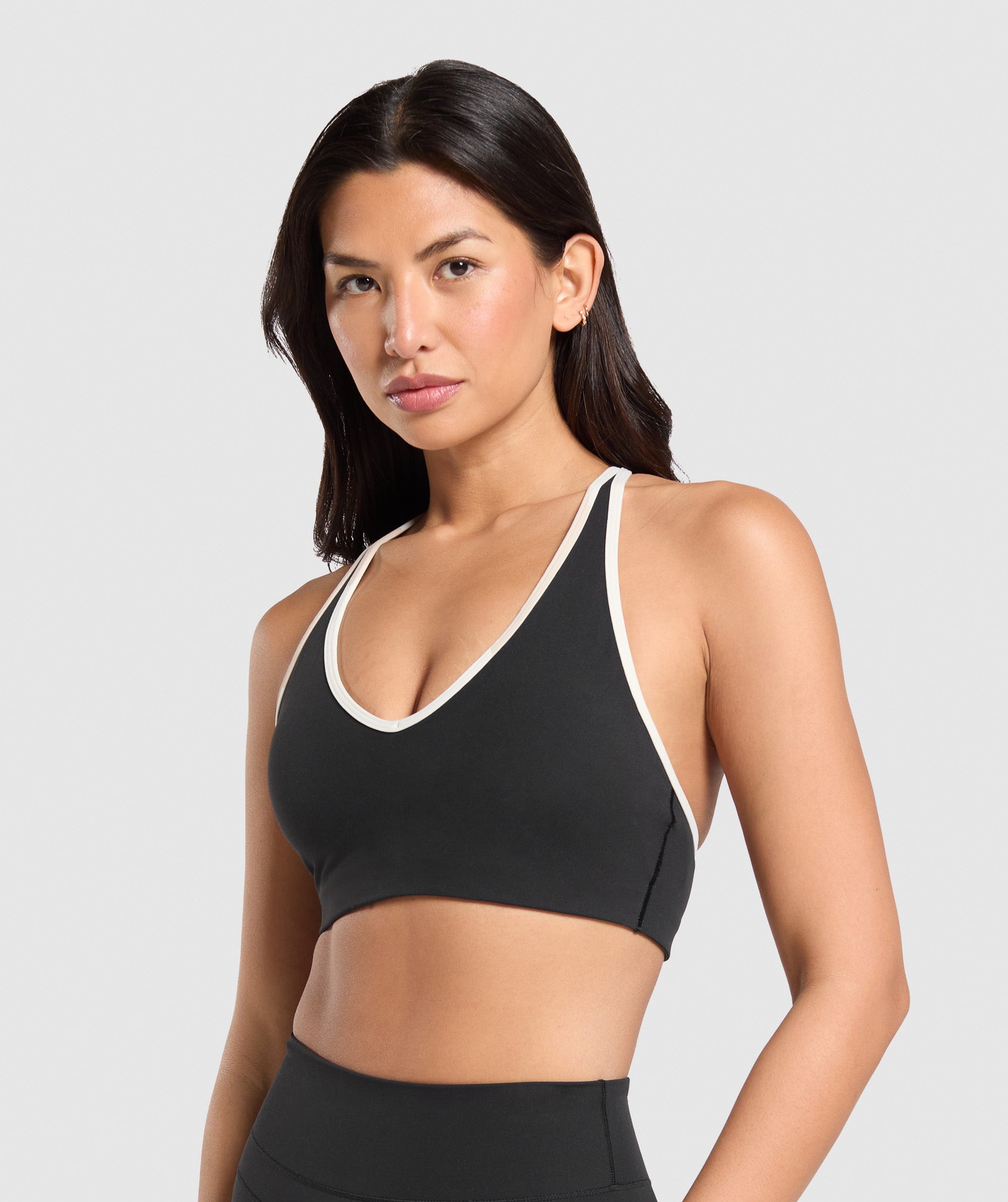 Contrast Trim Halter Neck Sports Bra Black/Oat White