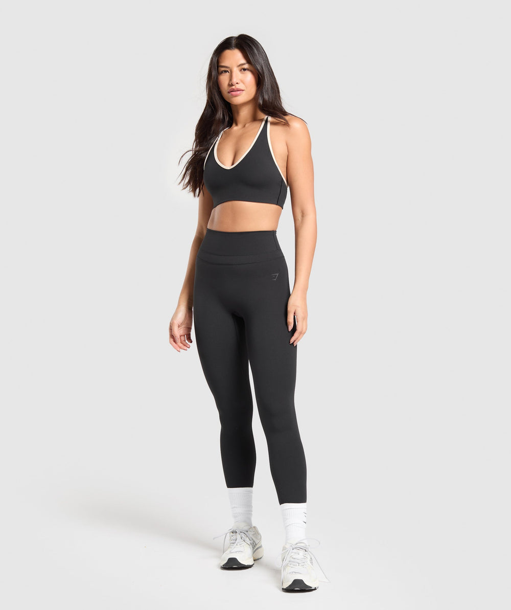 Contrast Trim Halter Neck Sports Bra Black/Oat White