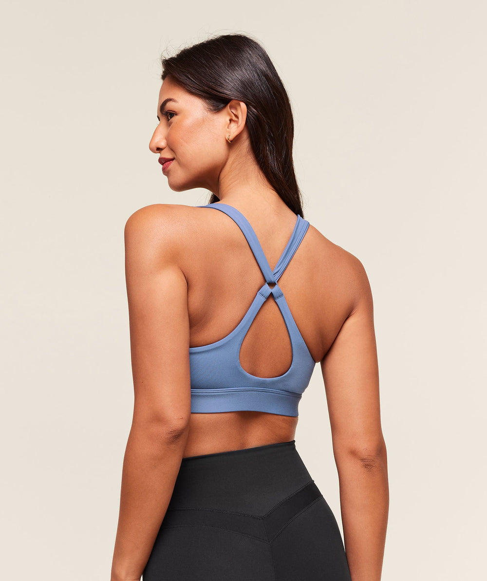 Peek A Boo Sports Bra Worn Blue