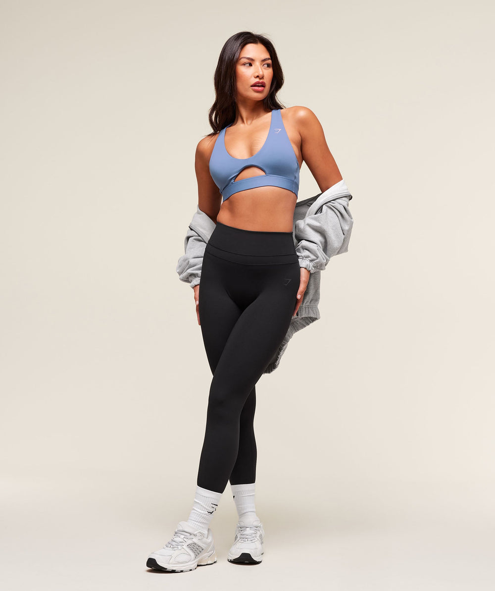 Peek A Boo Sports Bra Worn Blue