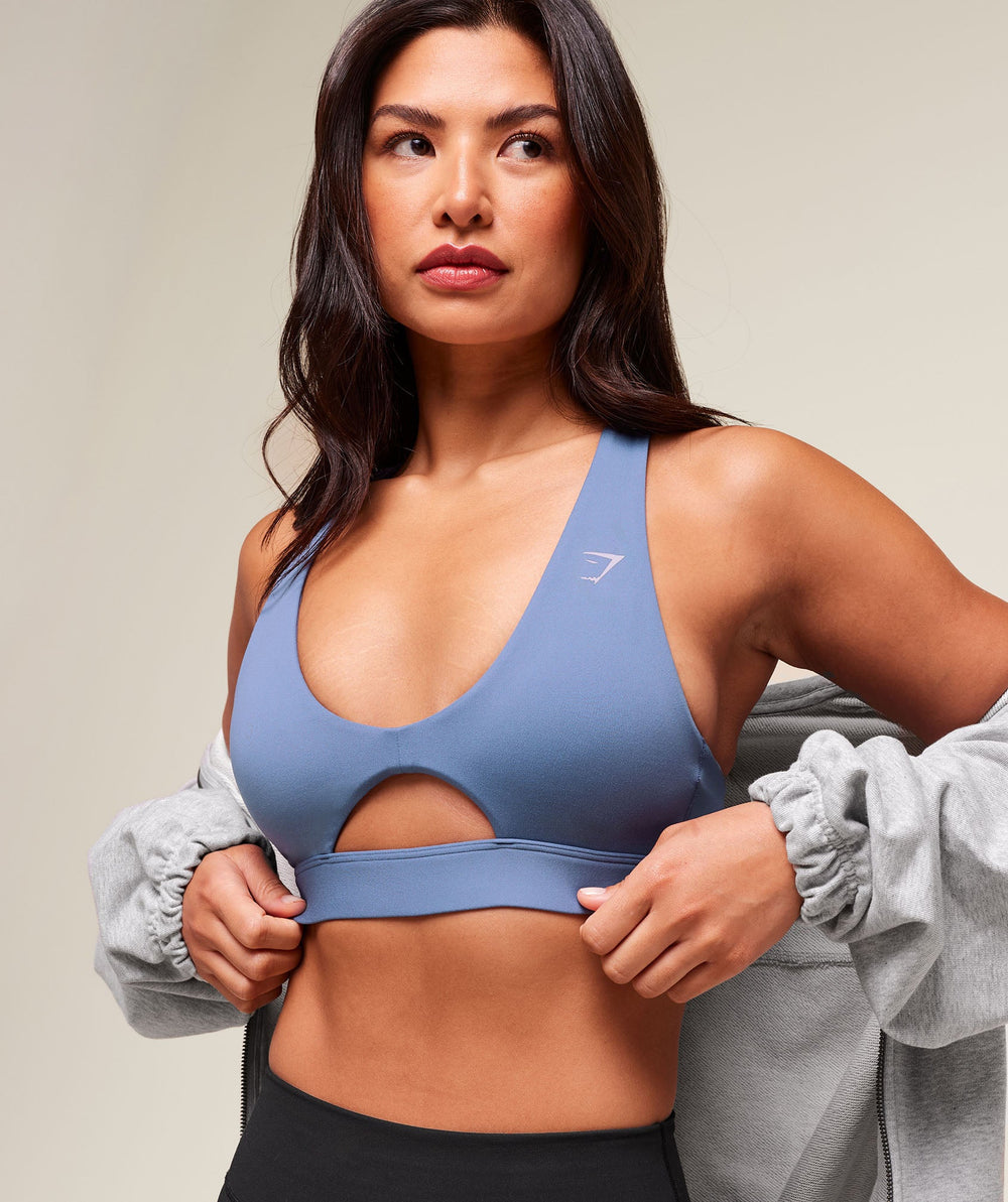 Peek A Boo Sports Bra Worn Blue