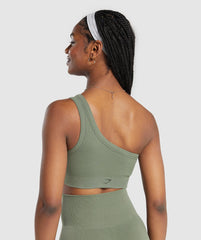 Ribbed Cotton Seamless One Shoulder  Bra Base Green