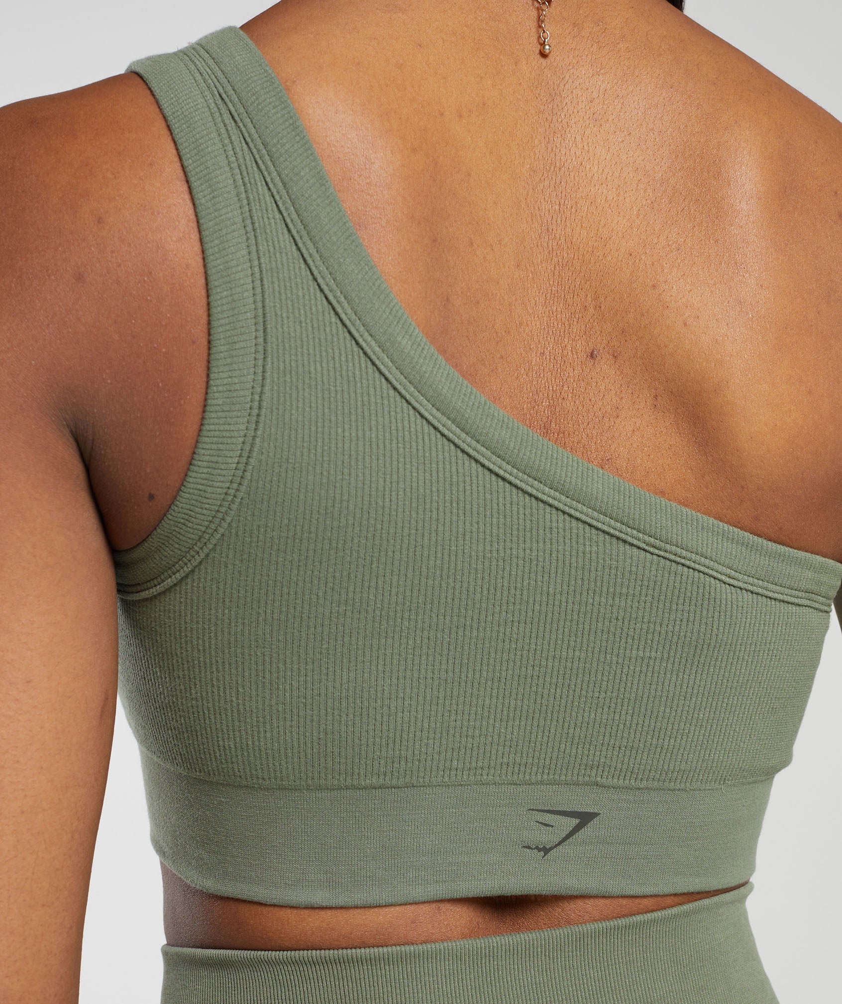Ribbed Cotton Seamless One Shoulder  Bra Base Green