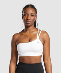 One Shoulder Sports Bra White