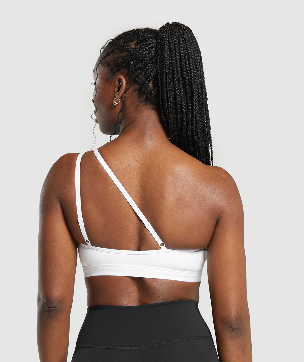 One Shoulder Sports Bra White
