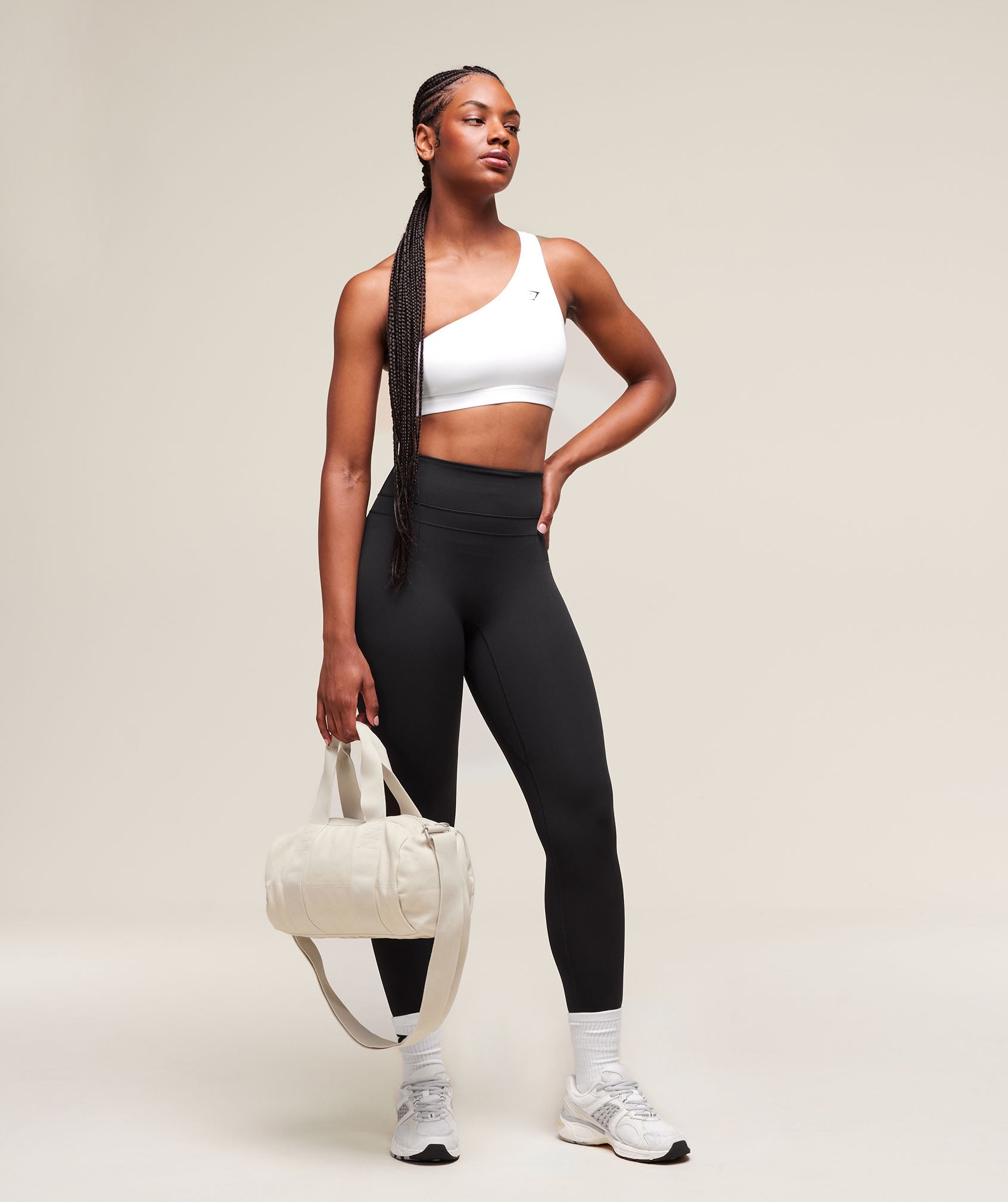Asymmetric Sports Bra White