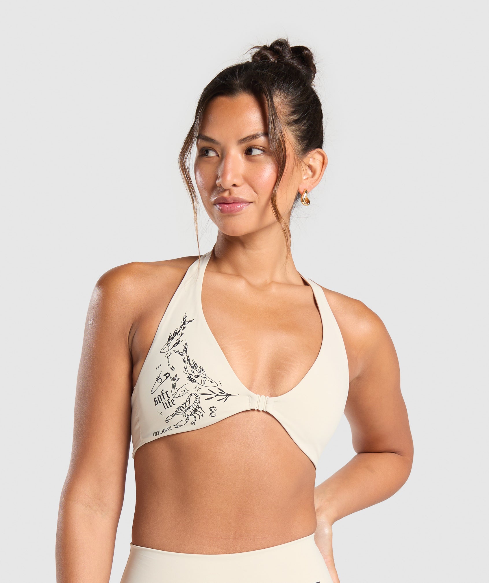 Elevate Tattoo Graphic Sports Bra Cream Beige