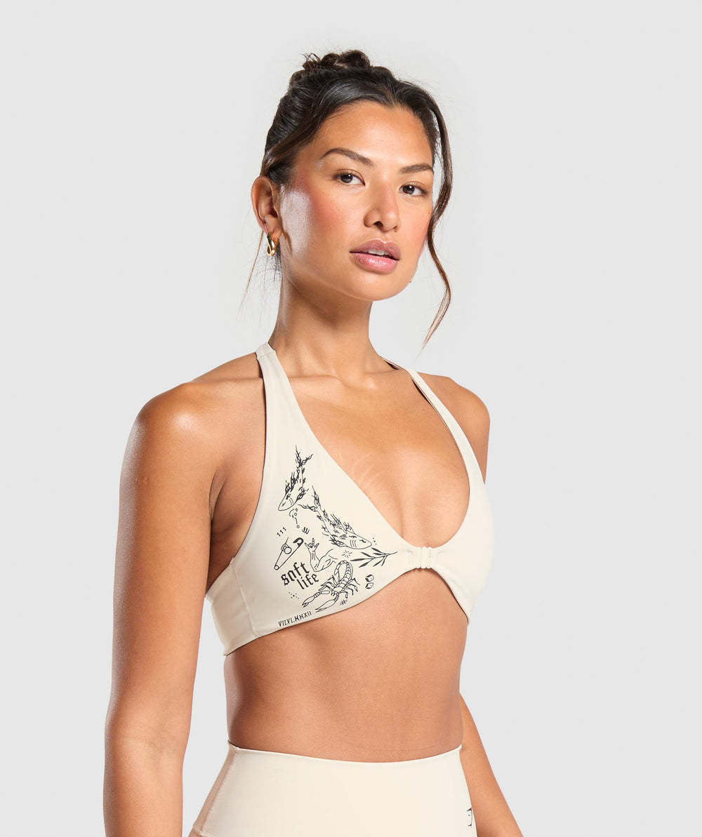 Elevate Tattoo Graphic Sports Bra Cream Beige