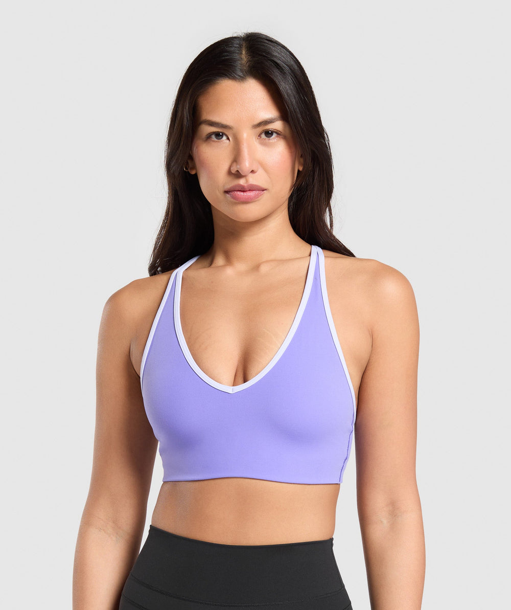 Contrast Trim Halter Neck Sports Bra Record Purple/Fresh Lilac
