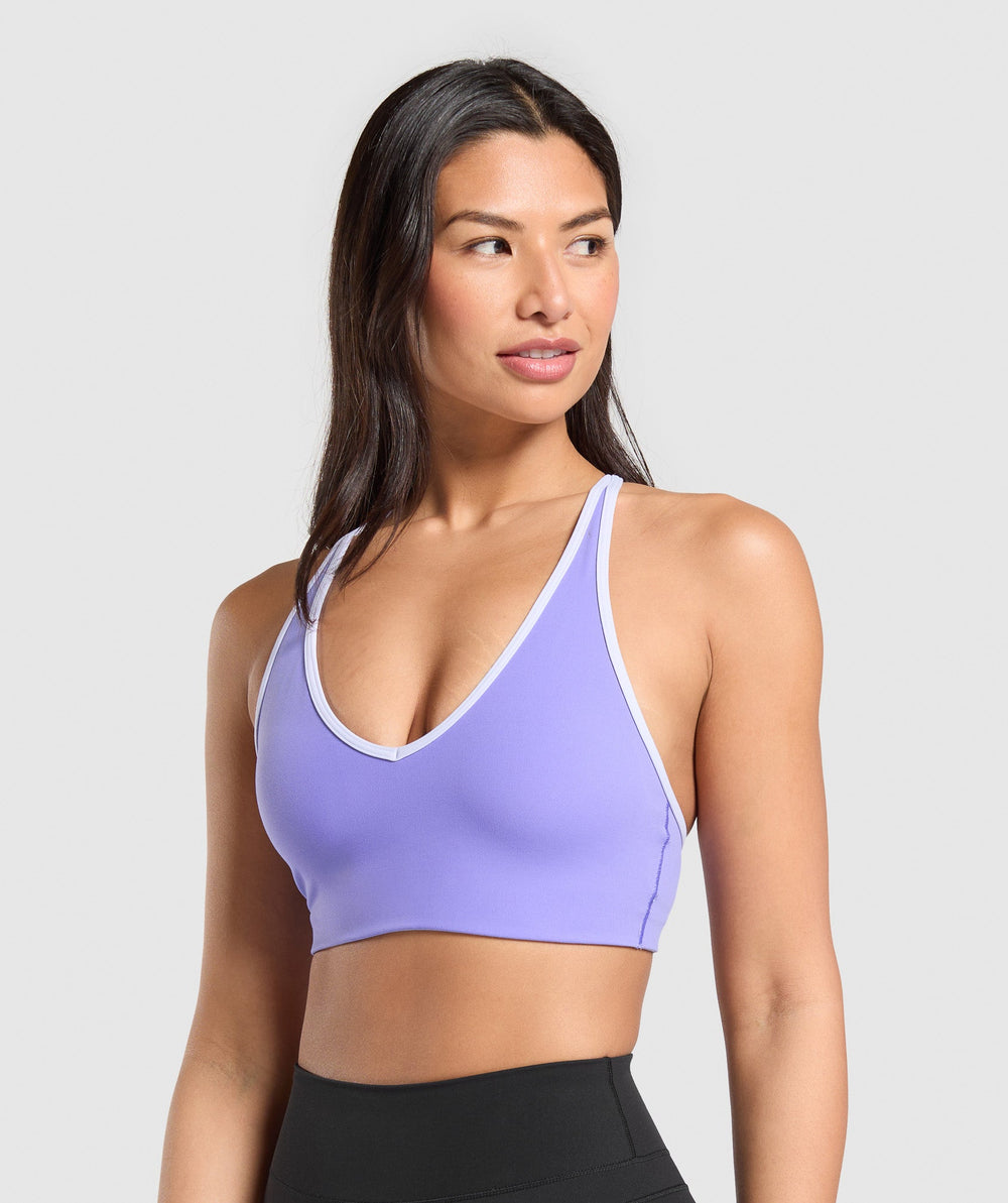 Contrast Trim Halter Neck Sports Bra Record Purple/Fresh Lilac